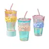 Taza de Vidrio para Hielo Picado Recta Estilo Ins Simple Femenina Transparente Gran Capacidad Taza Recta Taza de Regalo