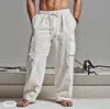 Pantalones Casuales Anchos para Hombre Amazon 2025 Color Sólido Talla Grande Trabajo de Cuerda Cordón Elástico Multibolsillos