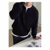 Suéter de Media Cremallera para Hombre Estilo Otoño/Invierno Retro Japonés Sentido de Alta Gama Estilo Perezoso Sin Cuello Tejido Holgado Casual