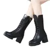 Botas Chelsea de Salto Grosso Femininas Botas de Cano Médio Femininas Novo Estilo Outono/Inverno 2026 Estilo Britânico Sapatos Femininos Versáteis Celebridade da Internet Botas de Cano Curto com Forro de Veludo