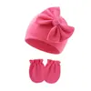 Conjunto de Gorro y Manoplas para Bebé Niña Recién Nacida Gorro de Hospital Gorro con Lazo Guantes de Bebé 0-6 Meses Gorro