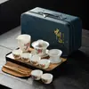 Juego de té kung fu de viaje portátil para exteriores juego de té para el hogar taza de té con tazón cubierto de porcelana blanca jade grasa de oveja regalo de negocios