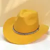 Sombrero de Vaquero Nuevo Rosa de Lana Transfronterizo Sombrero Decorativo con Tira de Diamantes Negros para Halloween Fiesta de Carnaval Sombrero de Fiesta con Diamantes Brillantes