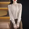 Suéter de punto suelto con cuello redondo, patrón de rombos calados, 100% lana, de manga larga, adecuado como capa base para ropa de mujer