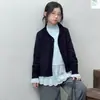 Conjunto Casual de Cardigan de Punto para Niñas, Nuevo para Otoño, con Pantalones de Pierna Ancha de Rayas Verticales y Camiseta Base con Dobladillo de Encaje, Moderno