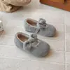 Sapatos Birkenstock de Feltro Francês Ins Estilo Novo Outono/Inverno 2026 Versão Coreana Sapatos Princesa com Laço Meninas Sapatos de Algodão com Pelúcia