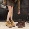Botas para Mujer 2025 Nuevas Primavera y Otoño Piel Suave Dos Usos Botas de Ruibarbo Estilo Británico Versátiles Plegables de Caña Corta con Suela Gruesa