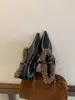 Primer Encuentro Ji Zapatos de Piel con Tacón Grueso de Tacón Alto para Mujer Ropa de Abrigo Otoño/Invierno Combinación con Faldas Puntiagudos con Forro de Felpa Zapatos de Salón de Corte Bajo