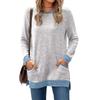 Ropa de Mujer Europea y Americana Transfronteriza Amazon Estación Independiente Cuello Redondo Bloque de Color Bolsillo Manga Larga Jersey Top Camiseta Casual Holgada