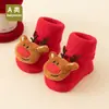Amazon Suprimento Especial Transfronteiriço Meia para Bebê e Criança Pequena Tecido Atoalhado Vermelho Cola em Ponto Antiderrapante Vermelho Natal Meia para Andar no Chão