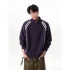 Cardigã de tricô retrô listrado estilo americano com gola alta, blusa de manga longa, peça externa casual masculina moderna de corte solto, adequada para casais