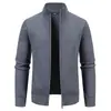 Amazon Outono/Inverno Novo Cardigan Casual de Malha com Gola Alta para Homem Jaqueta de Malha Grossa com Acolchoamento de Veludo para Jovens