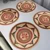 Novo Jogo Americano Redondo de Linho Estampado com Borda Ondulada Estilo Étnico de Natal Mais Vendido da Amazon Temu Personalização