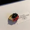 Anel de Inseto Vintage Europeu e Americano Feito à Mão em Esmalte com Gotejamento de Óleo e Diamante Ins Advanced Sense Besouro Escaravelho Borboleta Anel