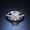 Venta al por mayor de fábrica moda caliente bolso redondo abierto de lujo para mujer anillo de propuesta de diamante simulado Mosan de 1 quilate mujer