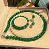 Aretes, Collar y Pulsera de Ágata Crisoprasa Verde Imperial Transparente de Hielo de Alta Calidad, Regalo del Día de la Madre, Juego de Tres Piezas