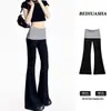 Calça Casual Micro Costura Feminina Primavera e Verão Nova Estudante Solta Versátil Combinação Slim Combinação de Cores Wide Leg Esportiva Longa Tendência