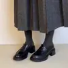 Versión de Piel de Oveja ~ Nuevos Mocasines Retro de Tacón Grueso para Mujer, Zapatos de Tacón Alto sin Cordones, Zapatos Pequeños de Cuero Genuino para el Trabajo, Estilo Perezoso