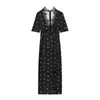 Moda Femenina Nueva de Otoño Estilo Europeo y Americano Sexy Encaje Empalmado Vestido de Manga Corta con Cuello en V