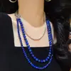 Colar Vintage de Alta Qualidade com Design de Lápis Lazúli Natural e Pérola de Água Doce Corrente para Suéter Corrente da Clavícula para Mulheres