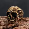 Anillo de Calavera Agrietada Retro Desgastado para Hombres Estilo Motociclista Americano Anillo de Banda Ancha Bicolor Dorado y Plateado Desgastado Cabeza de Fantasma