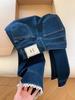 Jeans Rectos Cortos con Adorno de Encaje para Mujer, Nuevo Estilo Primavera y Verano, Tallas Grandes, Elástico en Cuatro Direcciones, Cintura Alta, Versátiles, Pantalones de Pierna Ancha Adelgazantes