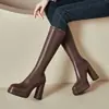 Primer Encuentro Ji Botas Elásticas de Tacón Alto Adelgazantes Impermeables Plataforma Botas Largas Mujer Punta Cuadrada Tacón Grueso Suela Gruesa Hasta la Rodilla Ajustadas Botas Largas