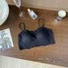 Sujetador tipo chaleco pequeño sexy de malla con costuras de color sólido y encaje de burbujas de rayas verticales para mujer sin rastro