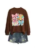 Amazon eBay sitio independiente moda casual mujer moño calabaza flor de pavo real cuello redondo manga larga sudadera