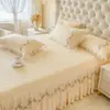 2026 Nuevo Faldón de Cama de Algodón con Patrón de Platino Estilo Princesa Faldón de Cama Individual, Funda de Almohada Individual, Juego de Tres Piezas, Juego de Funda Nórdica de Cuatro Piezas