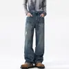 Maple House Moda Masculina / Coleção Primavera/Outono 2026 Marca Americana de Moda de Rua Jeans Rasgado para Homens, Design Solto de Perna Reta, Calça de Perna Larga
