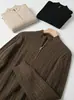 Suéter de Punto con Media Cremallera para Hombre Otoño e Invierno Tejido de Canalé Vertical Capa Base de Cuello Alto para Hombre Top Casual