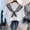 Camiseta feminina Daifa de manga curta, moderna, plus size, estilo coreano, retrô, estilo étnico, meia manga, blusa falsa de duas peças