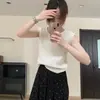 Estilo Férias Fresco Elegante Gelo Linho Multicor Colete Verão 2025 Novo Estilo Coreano Versátil Gola V Top Sem Mangas Camiseta