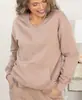 Estilo europeu e americano, nova coleção outono/inverno, Amazon, com bolsos, cor sólida, gola V, modelagem solta, blusa de moletom feminina de manga longa