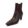 Botines de Tacón Alto de Piel de Cordero de Primera Capa para Mujer Botas Individuales Otoño Invierno Nuevas Punta Cuadrada de Ponerse Moda Tacón Delgado Botines Botas para Mujer Piel Genuina 40