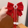 Horquilla Estilo Chino para Niñas Horquilla de Presión Trasera con Lazo Clip Superior de Corona Roja Accesorios para el Cabello Tocado de Año Nuevo Estilo Antiguo para Niños