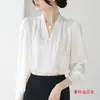 Camisa Sencilla de Estilo para Mujer Primavera 2026, Top de Satén Elegante con Cuello en V Otoño, Estilo Maduro para el Trabajo