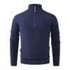 Suéter Masculino Estilo Europeu Gola Alta Zíper Tricô Trançado Engrossado Slim Fit Top Masculino