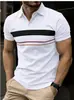 Camisa polo casual de negocios para hombre, de manga corta, a rayas multicolor, camiseta con cuello camisero, fresca y transpirable, polo estampado de manga corta para hombre