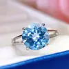Anillo de Topacio Azul Plata S925 Incrustación Completa Nuevo Diseño de Joyería de Topacio Natural Accesorios Simples Venta al por Mayor