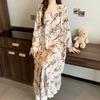 Camisón Fresco Pequeño Algodón Artificial Moda Casual Vestido Floral de Manga Larga Estilo Francés Suelto Perezoso Falda Larga Pijama