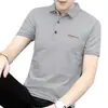 Fabricante original 2024 nova camiseta polo gola lapela manga curta masculina verão estampa de letras seda gelada fresca meia manga