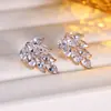 Pendientes de Hoja de Circonita de Lujo Transfronterizos, Pendientes de Ala Super Brillantes de Moda, Pendientes Exquisitos para Vestir de Noche