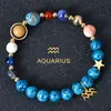 Multi-Win Joyería Pulsera de Constelaciones Azules Piedra Azul 8mm Piedra Natural Pulsera de Perlas de Ocho Planetas Venta al por Mayor