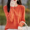 Tejido de punto simple de lujo ligero con cuello redondo para mujer en primavera, otoño e invierno, holgado y fino, aspecto adelgazante, tejido de punto suave y ceroso de cuello bajo, camiseta básica