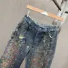 Primavera/Verano 2026 Transfronterizo Retro Estampado de Cielo Estrellado Abalorios Pesados Estilo Callejero Vintage Estilo Ins Pantalones Rectos Americanos