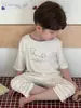 Pijama Masculino Verão Infantil Manga Curta Tamanho Médio e Grande Infantil Masculino Ar Condicionado Roupa de Casa Verão Fino Modal Seda de Gelo Conjunto
