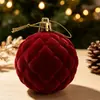 Bola Única Veludo Flocado Bola de Natal Bola Pendurada Decorações de Árvore de Natal Vermelho de Natal Acessórios Pingente de Ano Novo Acessórios