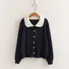 Moda Otoño 2026 Suéter de Punto Estilo Muñeca Japonés para Mujer con Lazo de Encaje, Top Elegante Estilo Francés, Moderno